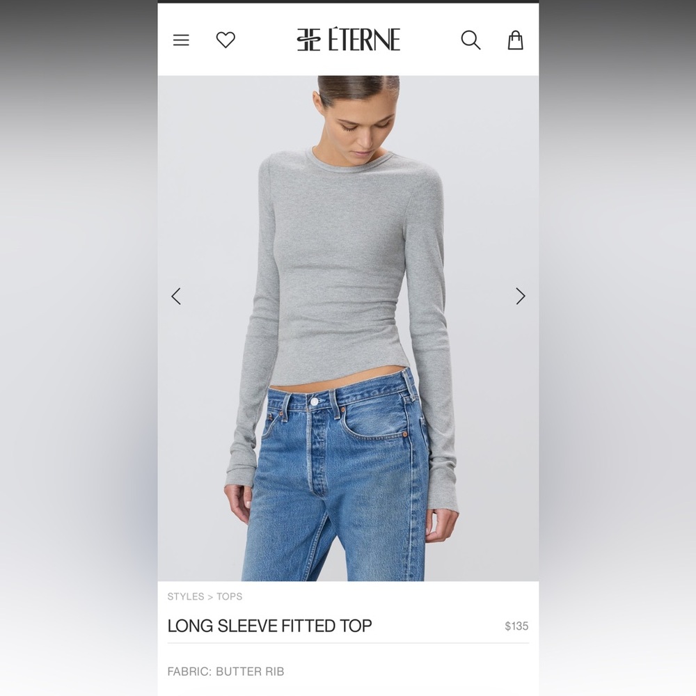 ETERNE grey long sleeve butter rib top retail $135 like new, size XS